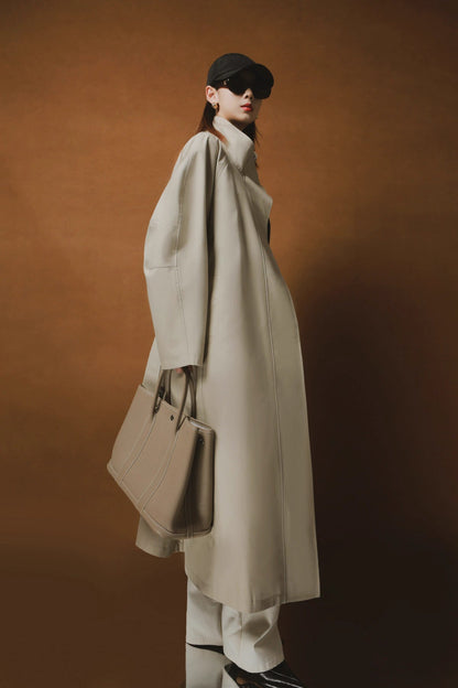 Draped Double-Breasted Tencel Trench Coat