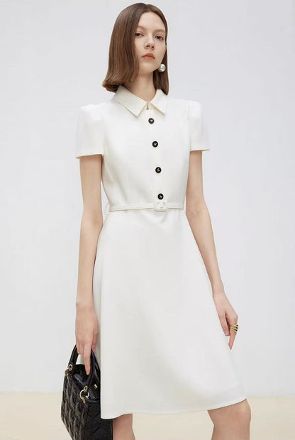 Ivory Midi Dress with Polo Collar