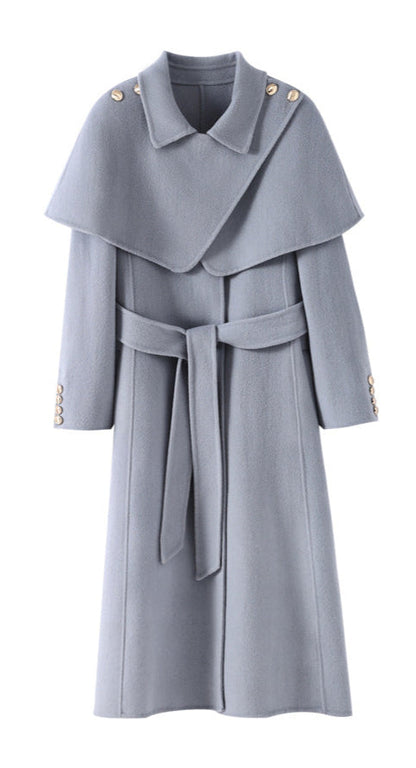 Hepburn Wool Coat with Detachable Shawl – Double-Faced 100% Wool