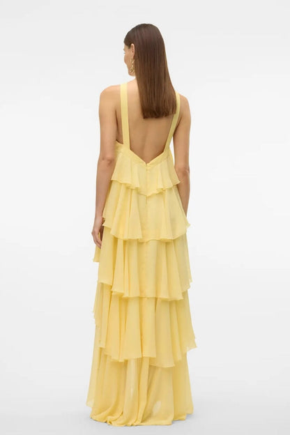 Pink Halter Tiered Maxi Dress