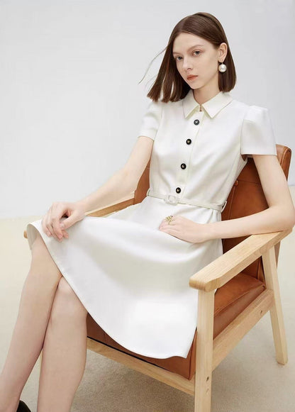 Ivory Midi Dress with Polo Collar