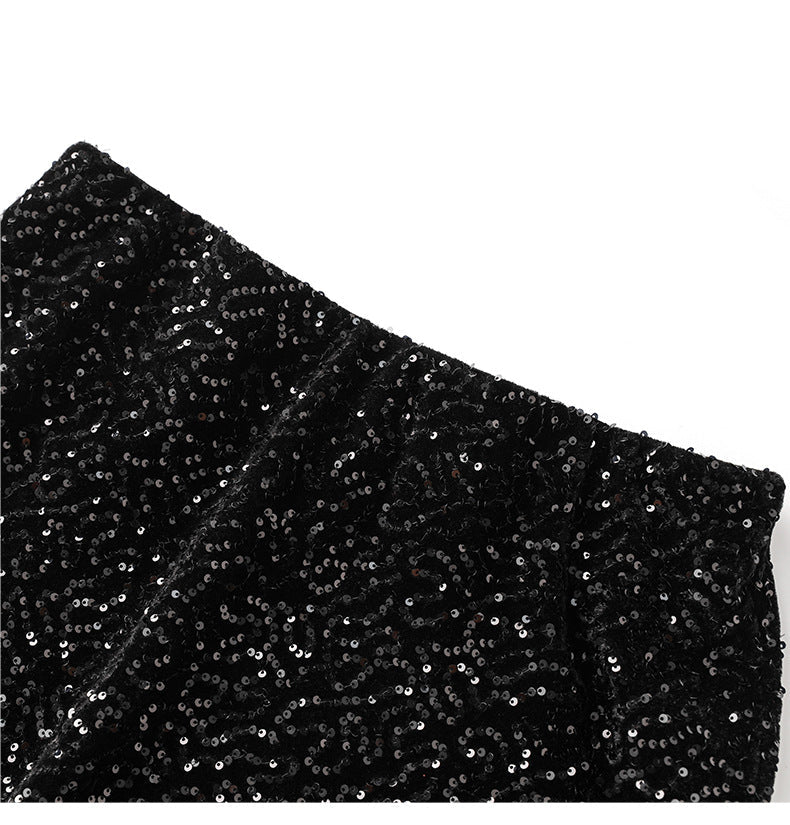 Velvet-Shine Sequin A-Line Midi Skirt