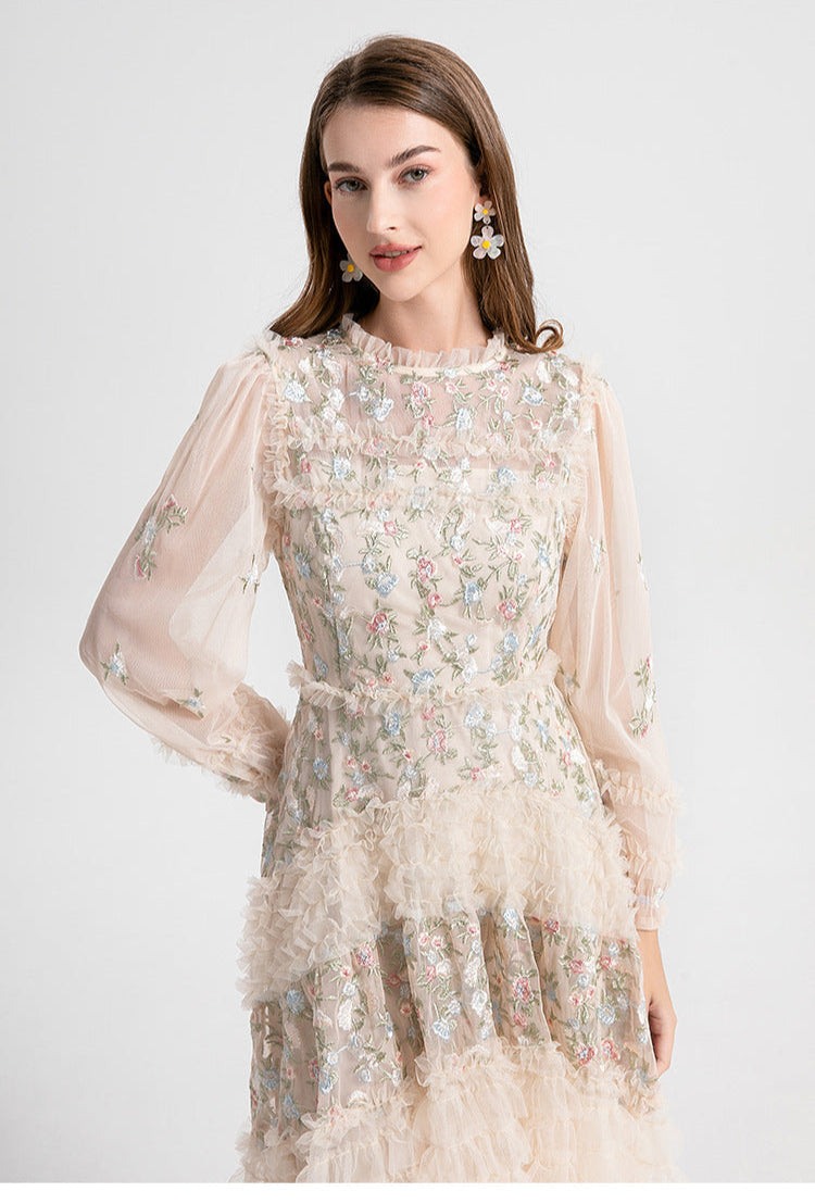 Long Tulle Dress with Ruffles