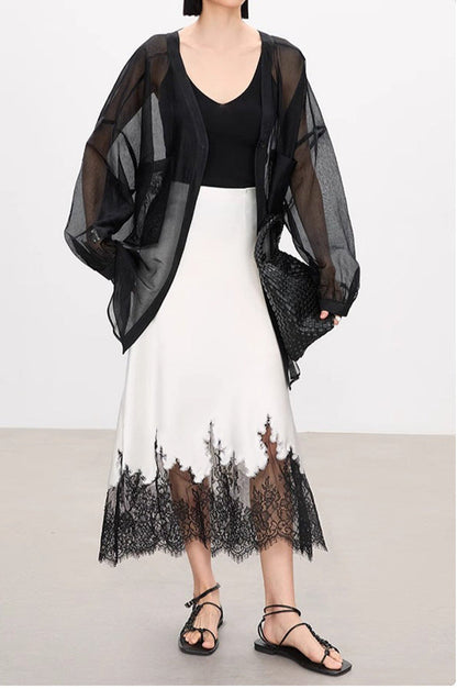 Lace-Trimmed Acetate Satin Maxi Skirt