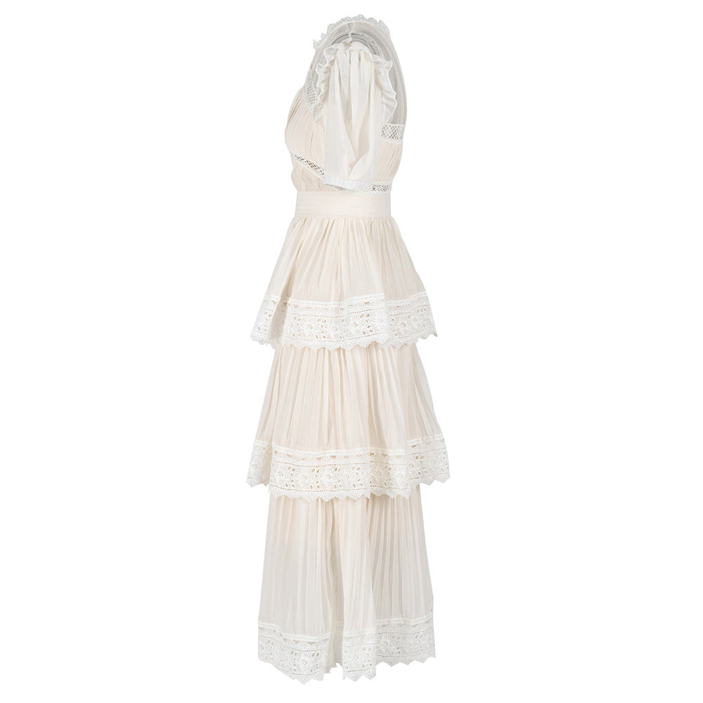 Layered Lace Embroidered Tea Dress