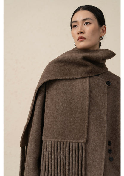 Alpaca Wool Short Double-Sided Coat with Scarf Detail