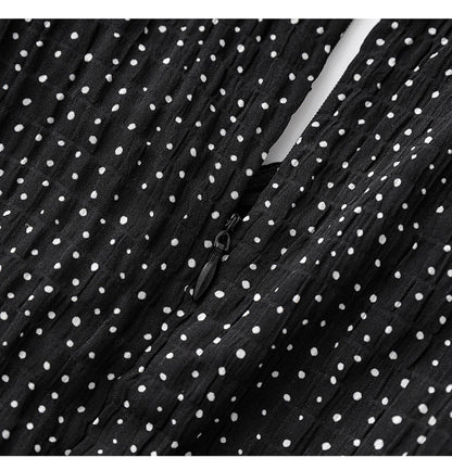 Romantic Polka Dot Midi Dress with Ruffle Sleeves and Necklace Detail