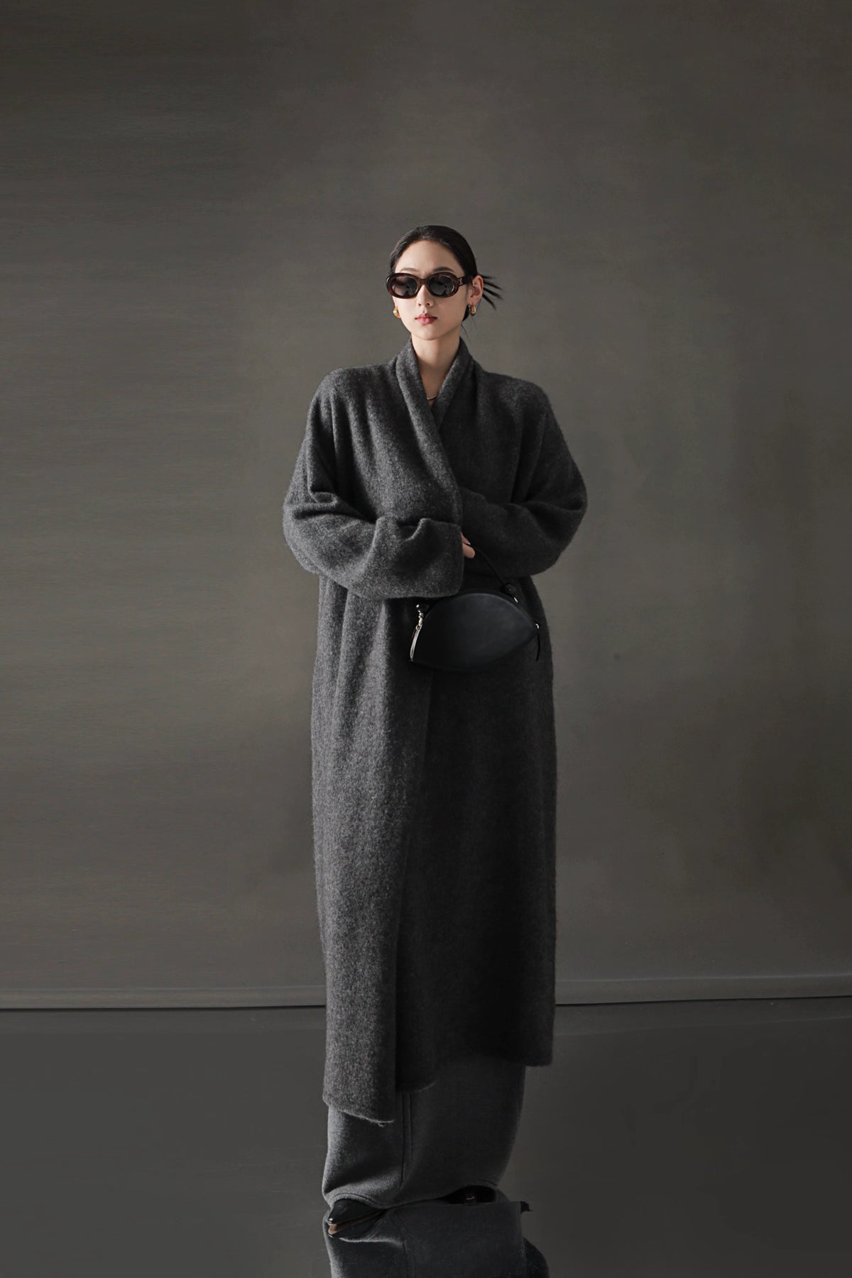 Minimalist Cashmere-Blend Wool Long Cardigan