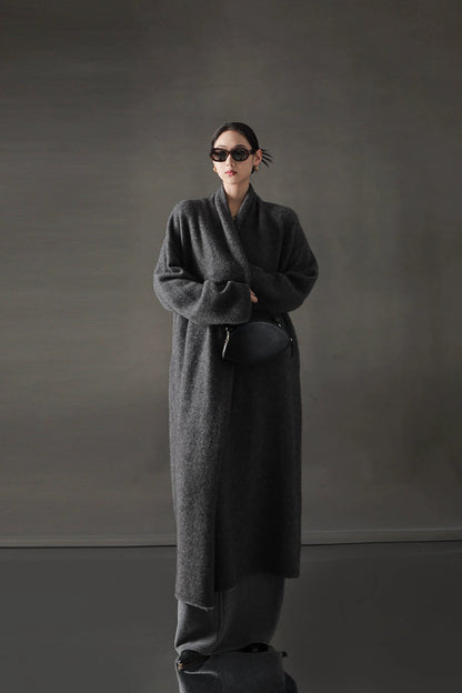 Minimalist Cashmere-Blend Wool Long Cardigan