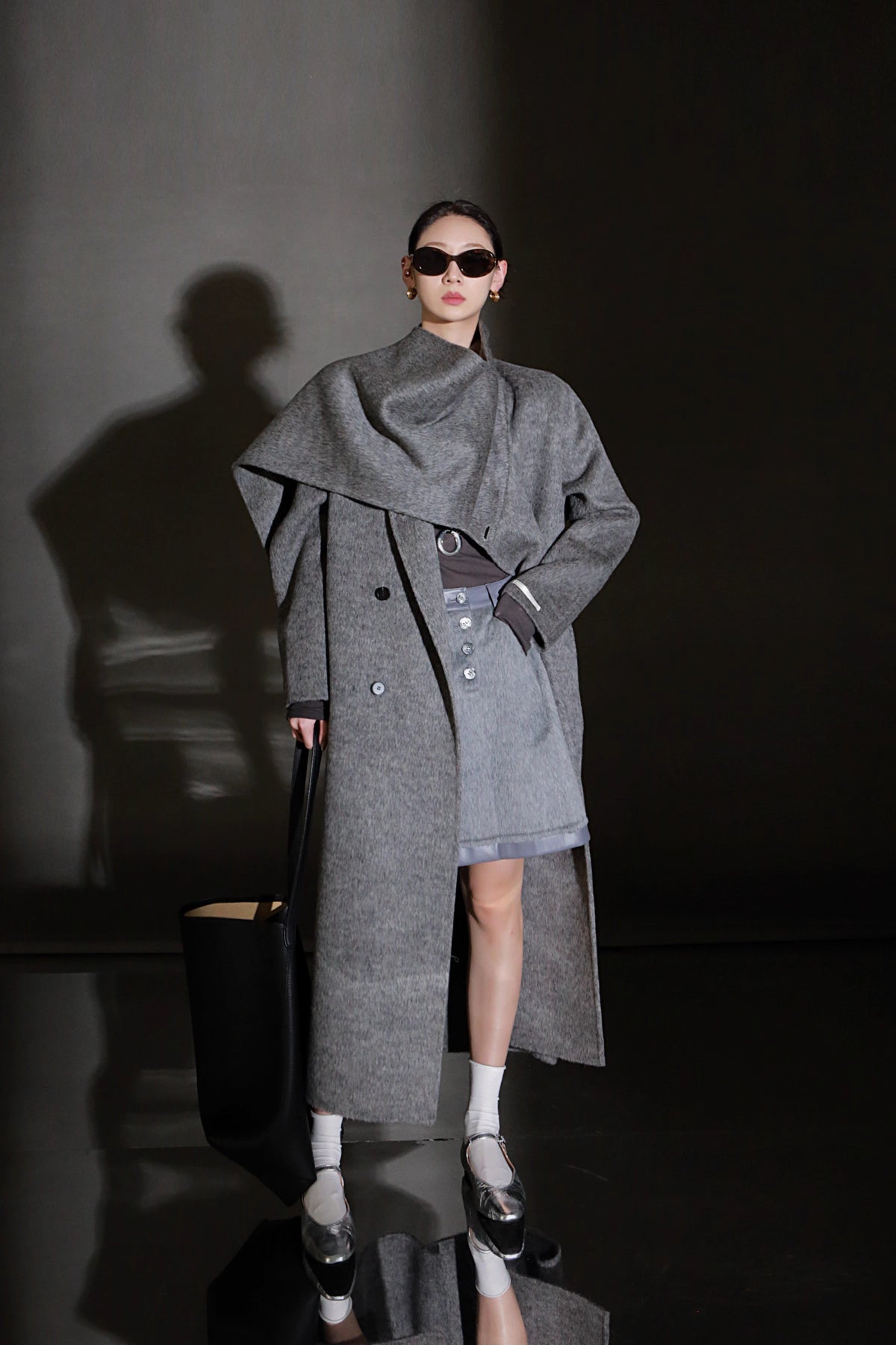 Luxury Lama Wool Blend Coat with Shawl Detail