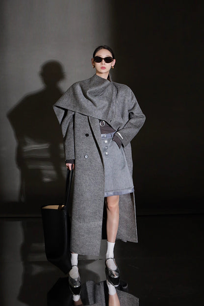 Luxury Lama Wool Blend Coat with Shawl Detail