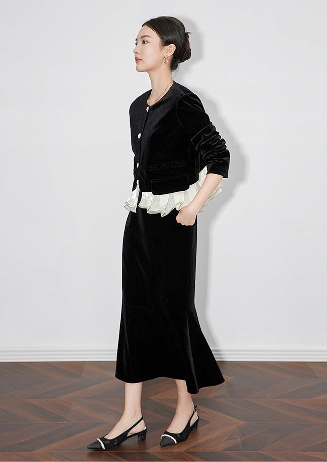 Velvet Elegance French Tailored Blazer & Mermaid Skirt Set