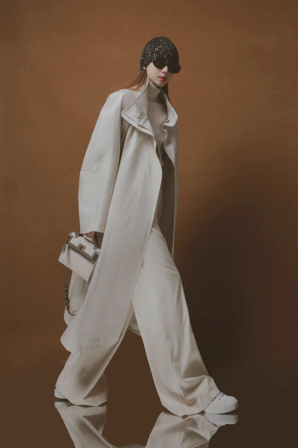 Draped Double-Breasted Tencel Trench Coat