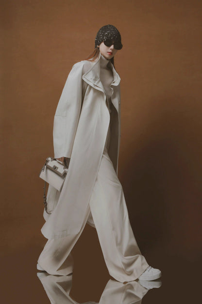 Draped Double-Breasted Tencel Trench Coat