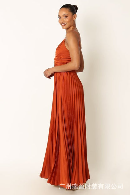 Elegant Pleated Backless Maxi Dress