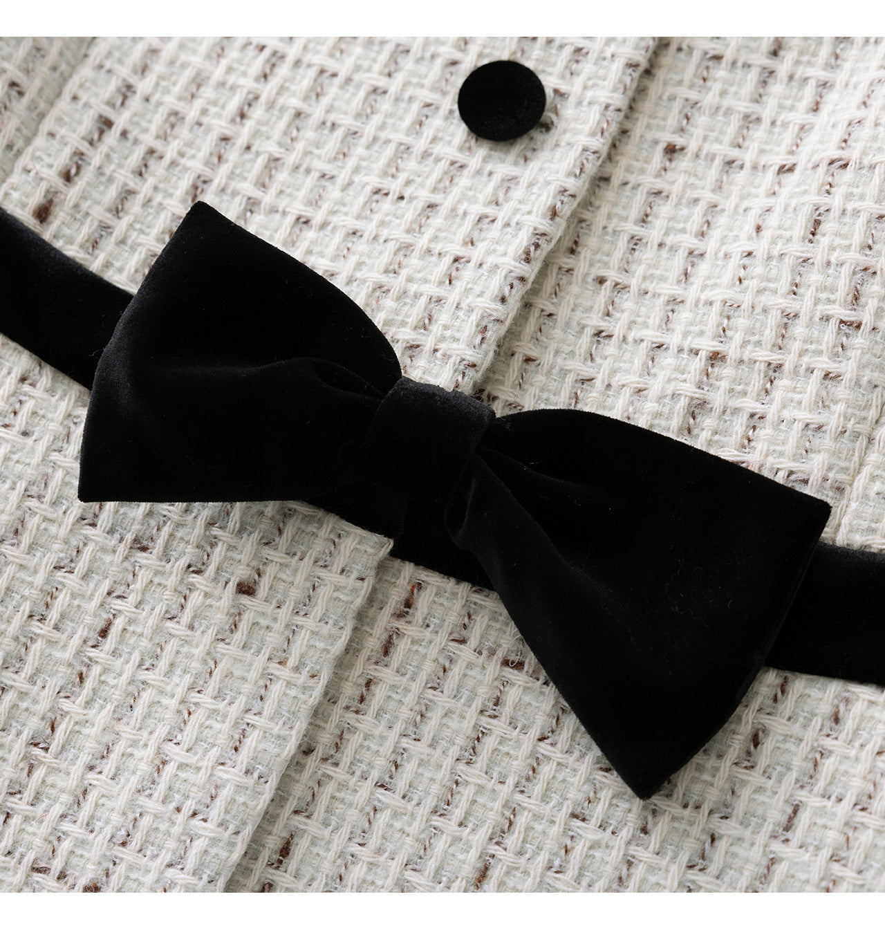 Bow-Detail Tweed Jacket & Velvet Skirt Set