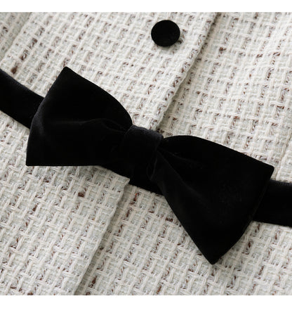 Bow-Detail Tweed Jacket & Velvet Skirt Set