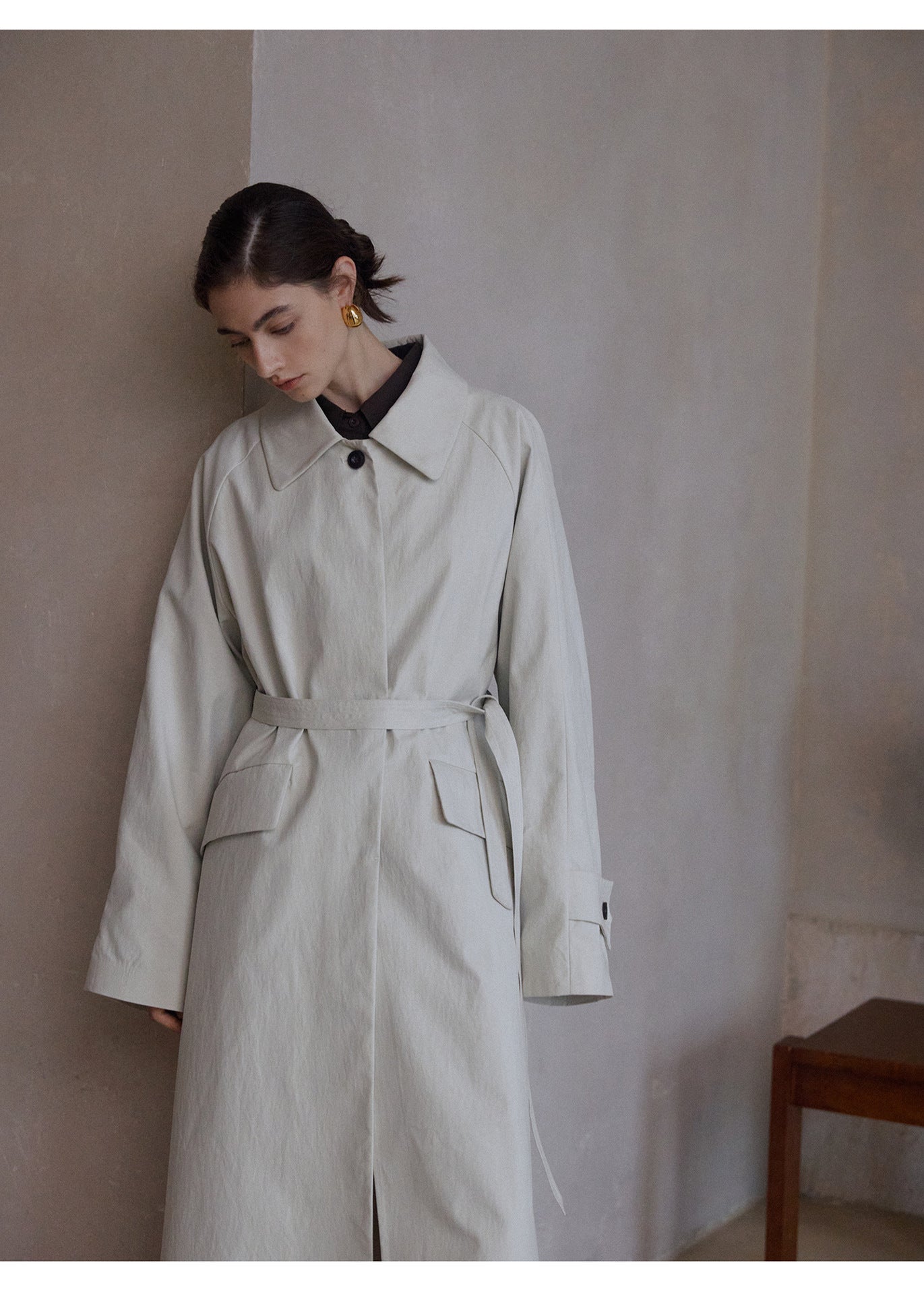 Minimalist Cotton-Blend Long Trench Coat