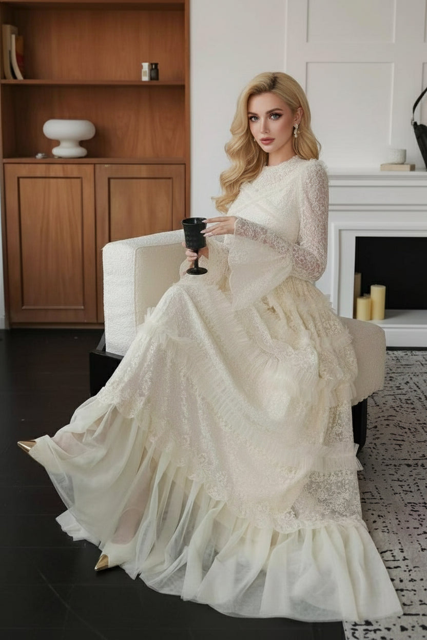 Penelope Lace Ruffle Maxi Dress