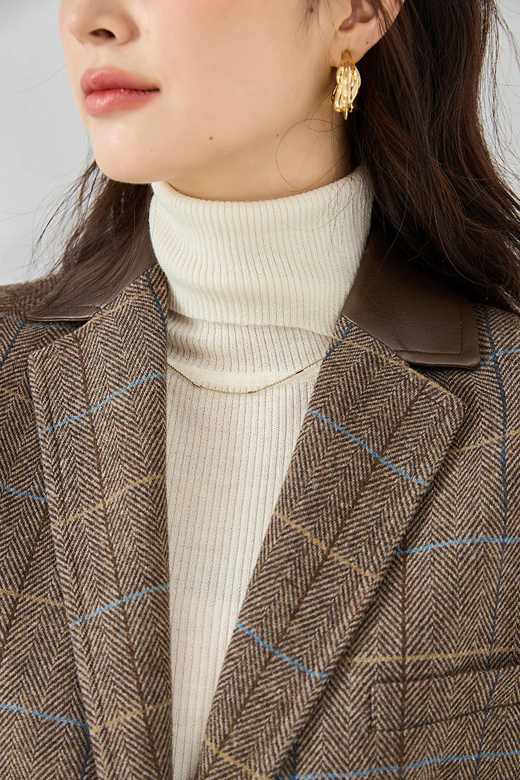 Fine Wool Plaid Oversized Blazer Coat – Coffee Brown