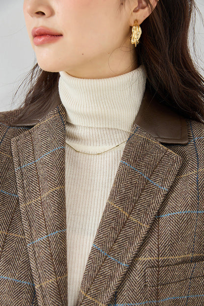 Fine Wool Plaid Oversized Blazer Coat – Coffee Brown