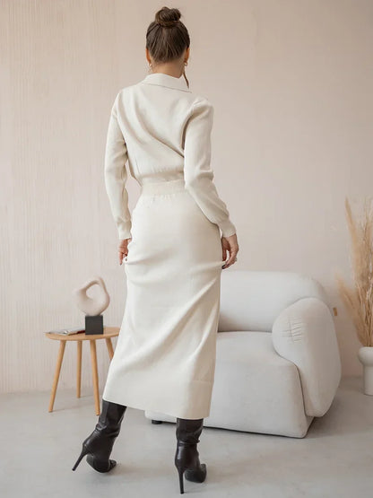 Elegant Knit Cardigan and Skirt Set