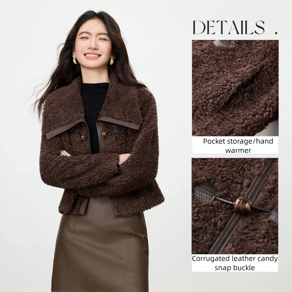 Granular Velvet Oversized Winter Coat – Coffee Brown
