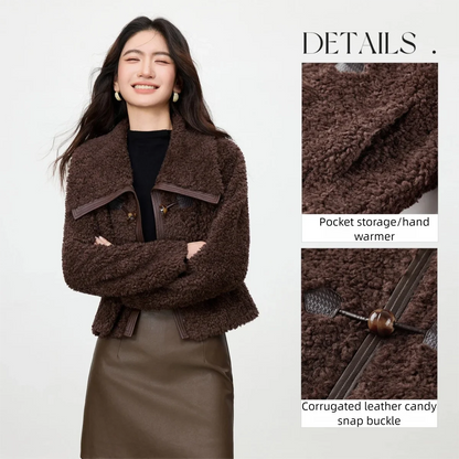 Granular Velvet Oversized Winter Coat – Coffee Brown