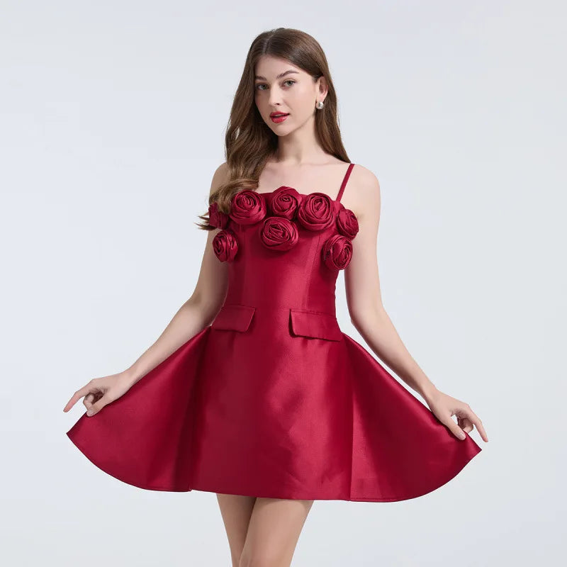 3D Flower Backless Mini Dress