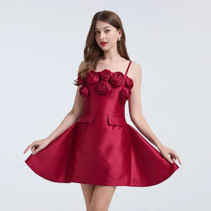 3D Flower Backless Mini Dress