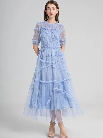 Polka Dot Puff Sleeve Maxi Dress