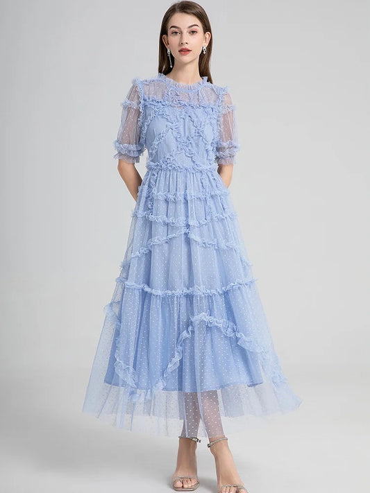 Polka Dot Puff Sleeve Maxi Dress