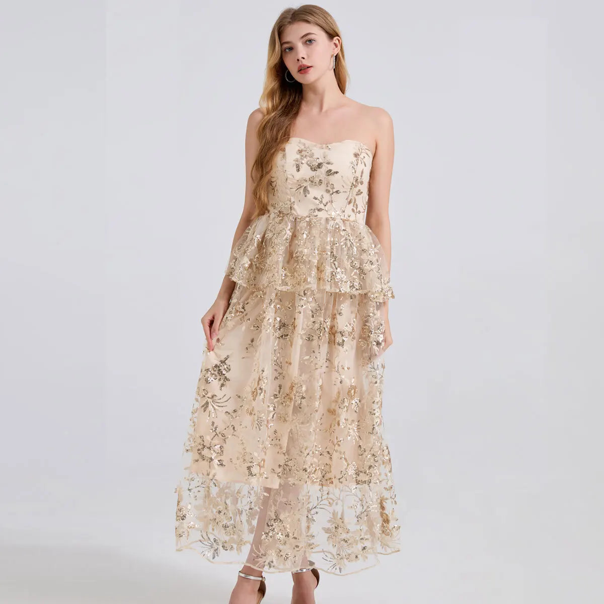 Luxe Sequin Corset Tulle Evening Gown