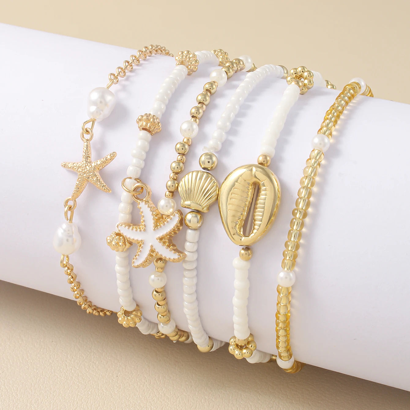 Maris Shell Charm Stacked Bracelet Set