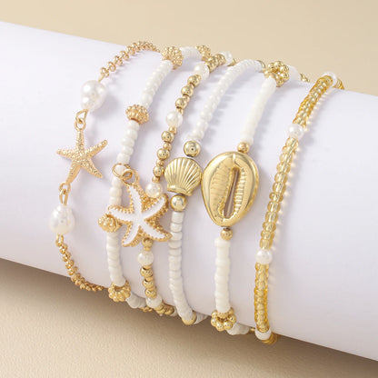 Maris Shell Charm Stacked Bracelet Set