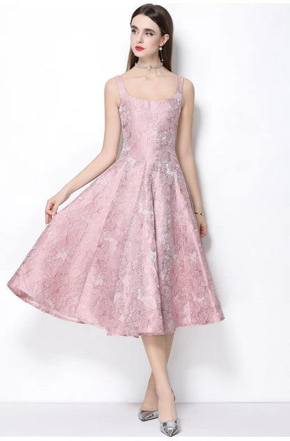 Rosé Lumière Jacquard Strap Maxi Dress