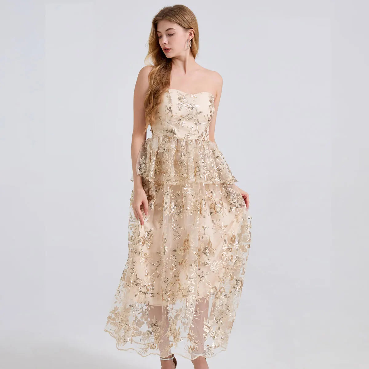 Luxe Sequin Corset Tulle Evening Gown