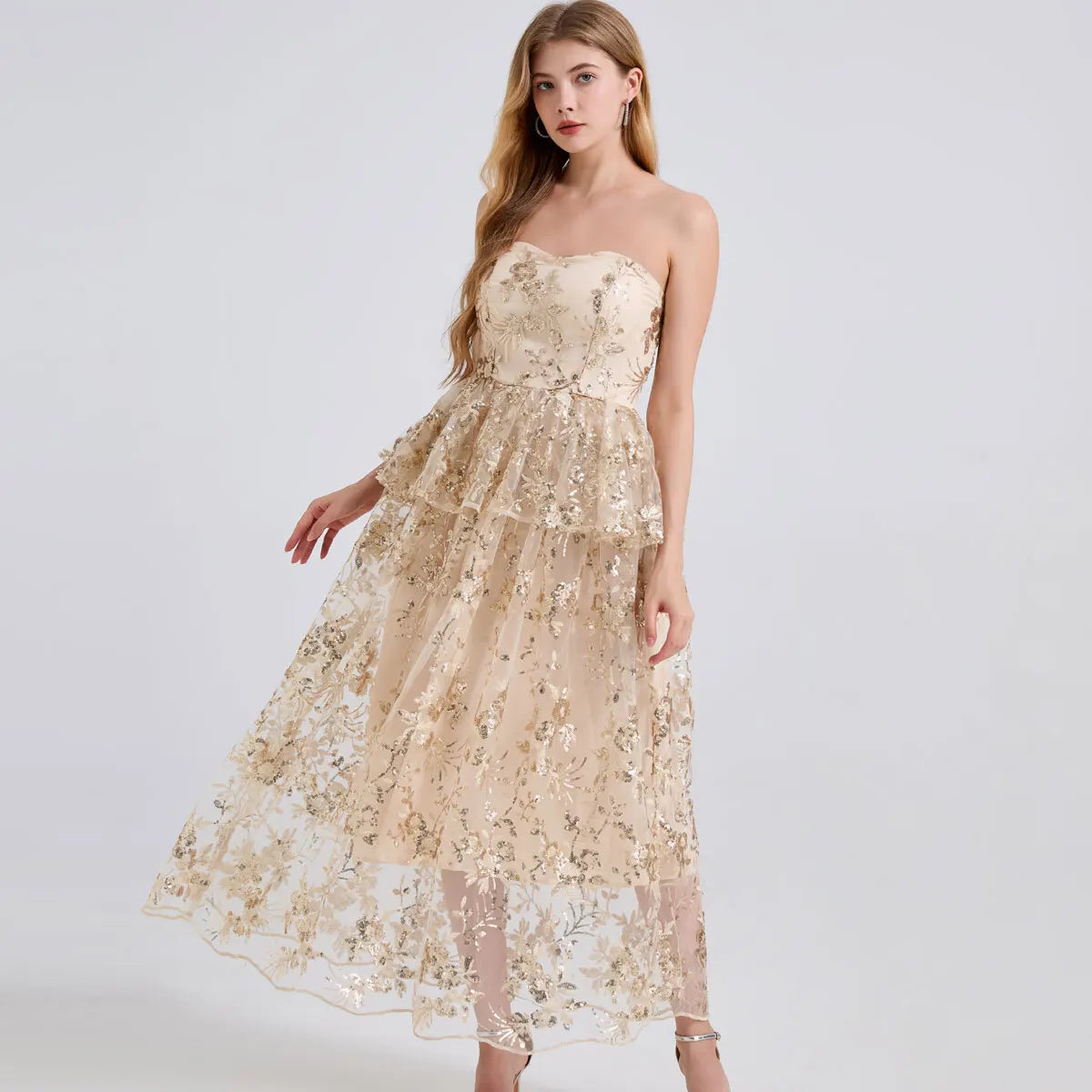 Luxe Sequin Corset Tulle Evening Gown