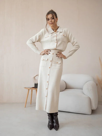 Elegant Knit Cardigan and Skirt Set