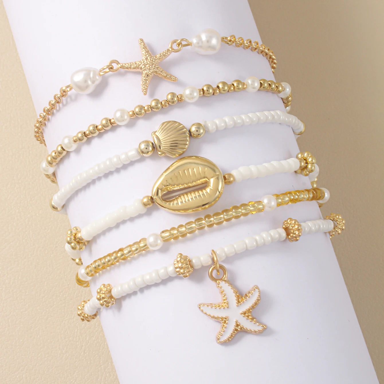 Maris Shell Charm Stacked Bracelet Set