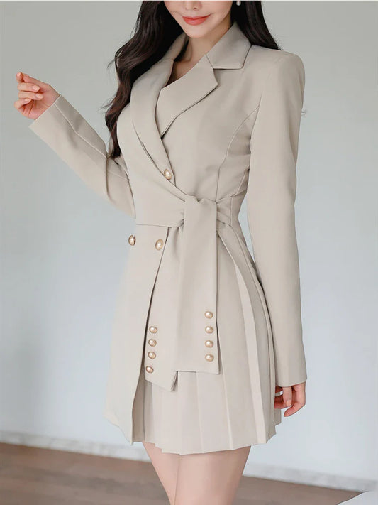 Belted Double-Breasted Short Blazer Dress
