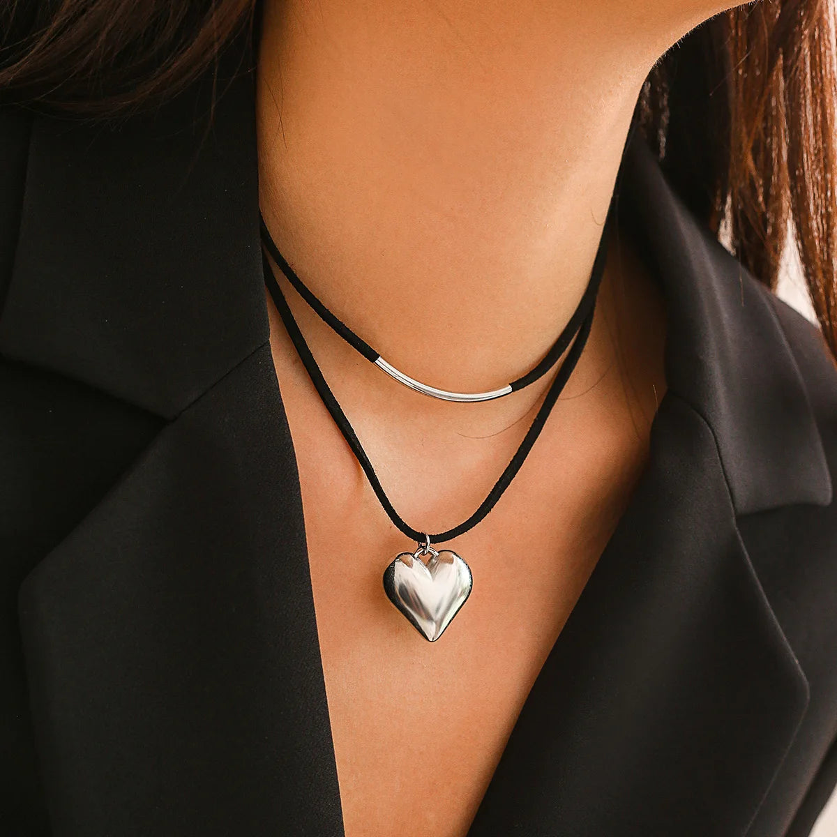 Velina Double Layer Heart Choker Necklace