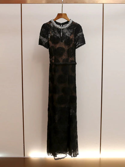Crystal-Embellished French Fishtail Maxi Dress