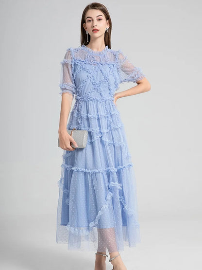 Polka Dot Puff Sleeve Maxi Dress
