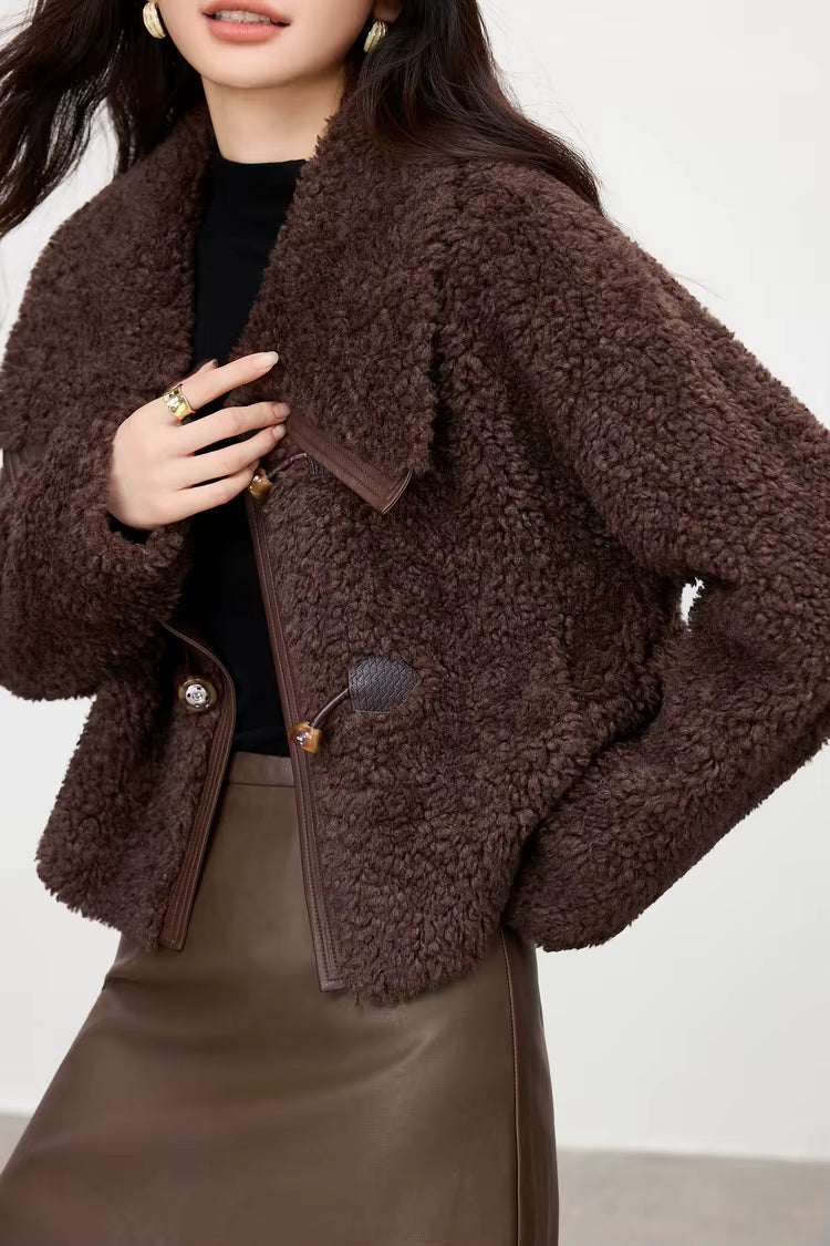 Granular Velvet Oversized Winter Coat – Coffee Brown