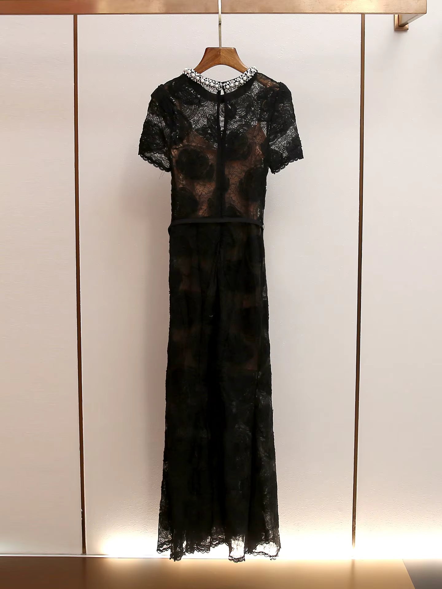 Crystal-Embellished French Fishtail Maxi Dress