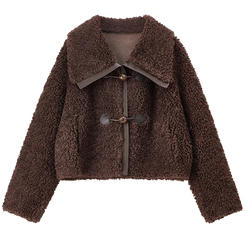 Granular Velvet Oversized Winter Coat – Coffee Brown