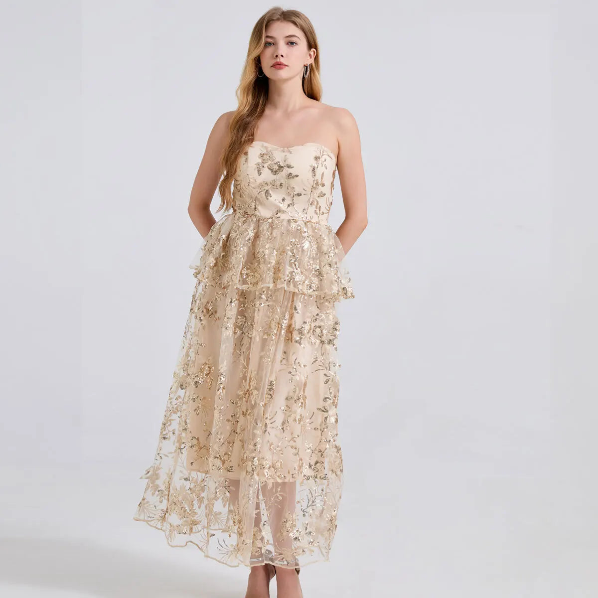 Luxe Sequin Corset Tulle Evening Gown