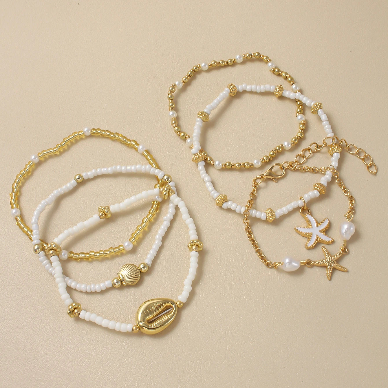 Maris Shell Charm Stacked Bracelet Set