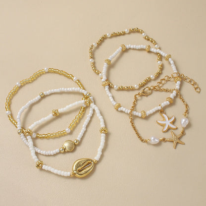 Maris Shell Charm Stacked Bracelet Set